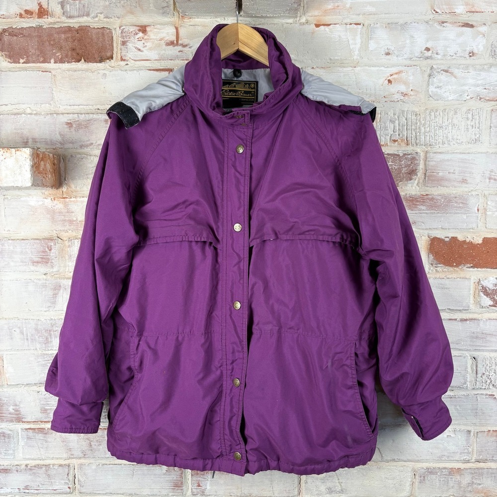 Vintage Eddie Bauer Gore-Tex Jacket L Purple Hooded Rain Shell Outdoor Gorpcore